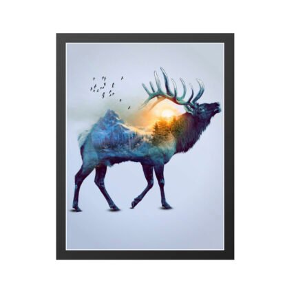 majestic elk with a mountain landscape, trees